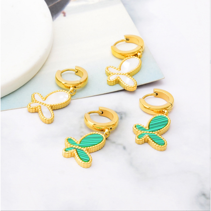 Butterfly Earrings Supplier - Stainless Steel Shell Green Drop Statement Women