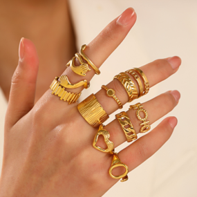 Adjustable Rings Manufacturer - Stainless Steel 18k Gold Plated Irregular Geometry