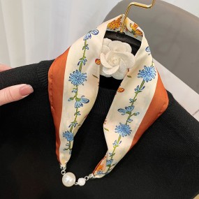 Silk Scarf Factory - Wholesale Spring Summer Pearl Pendant Fashion Print Polyester