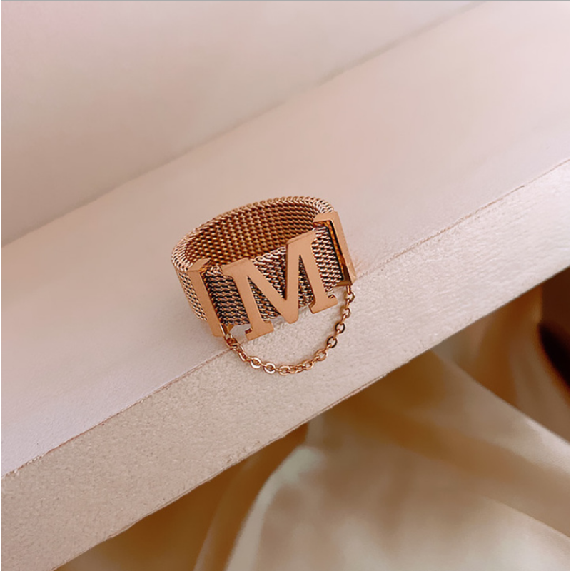 Stainless Steel Rings Factory - INS Fashion 316L Hip Hop Exaggerated Letter M