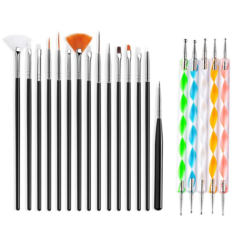 Nail Art Brush Set Supplier - 20 Pcs Gel Liner Double End Manicure Tools