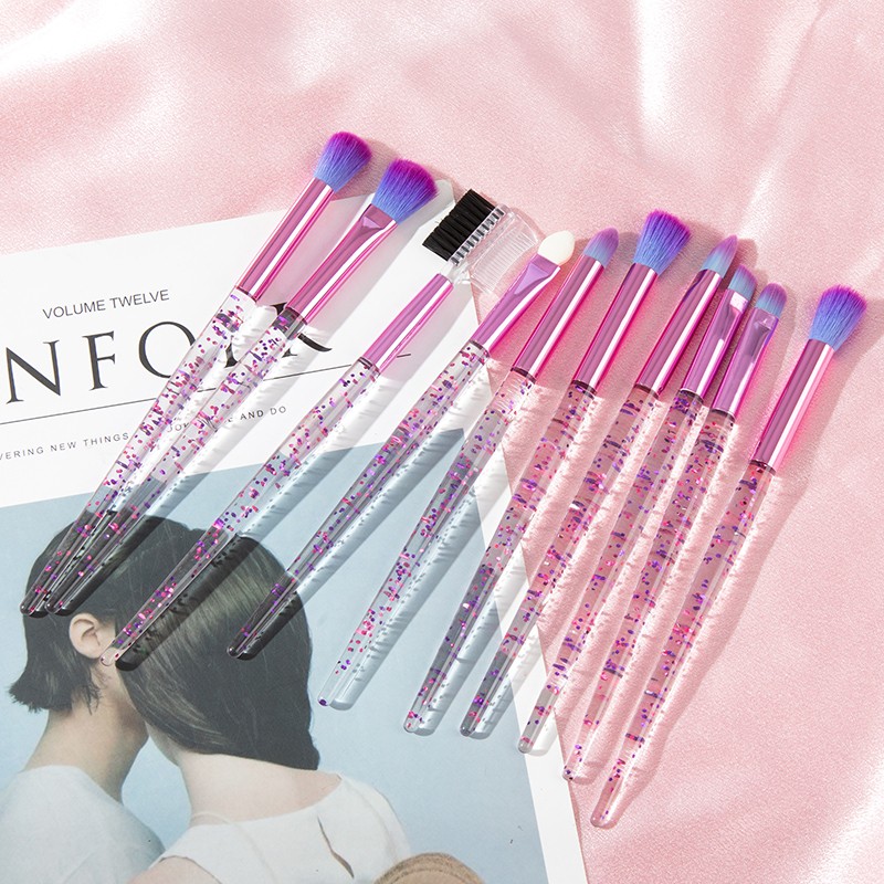 Eye Brushes Set Supplier - 10pcs Pink Glitter Makeup Brushes Wholesale