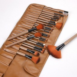 Makeup Brushes Set Factory - Wholesale 24Pcs Beige Cosmetic Brushes With Pouch