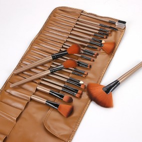 Makeup Brushes Set Factory - Wholesale 24Pcs Beige Cosmetic Brushes With Pouch