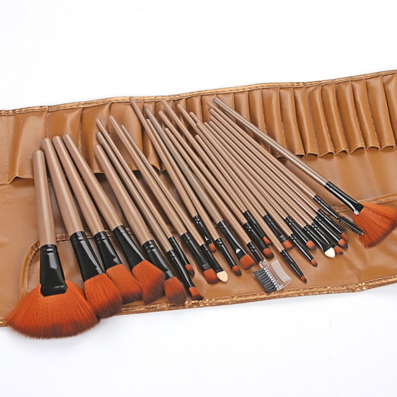 Makeup Brushes Set Factory - Wholesale 24Pcs Beige Cosmetic Brushes With Pouch