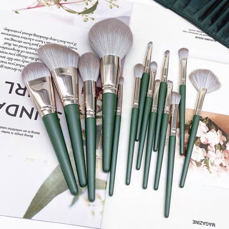 Makeup Brush Set Factory - 14 Piece Dark Green Set