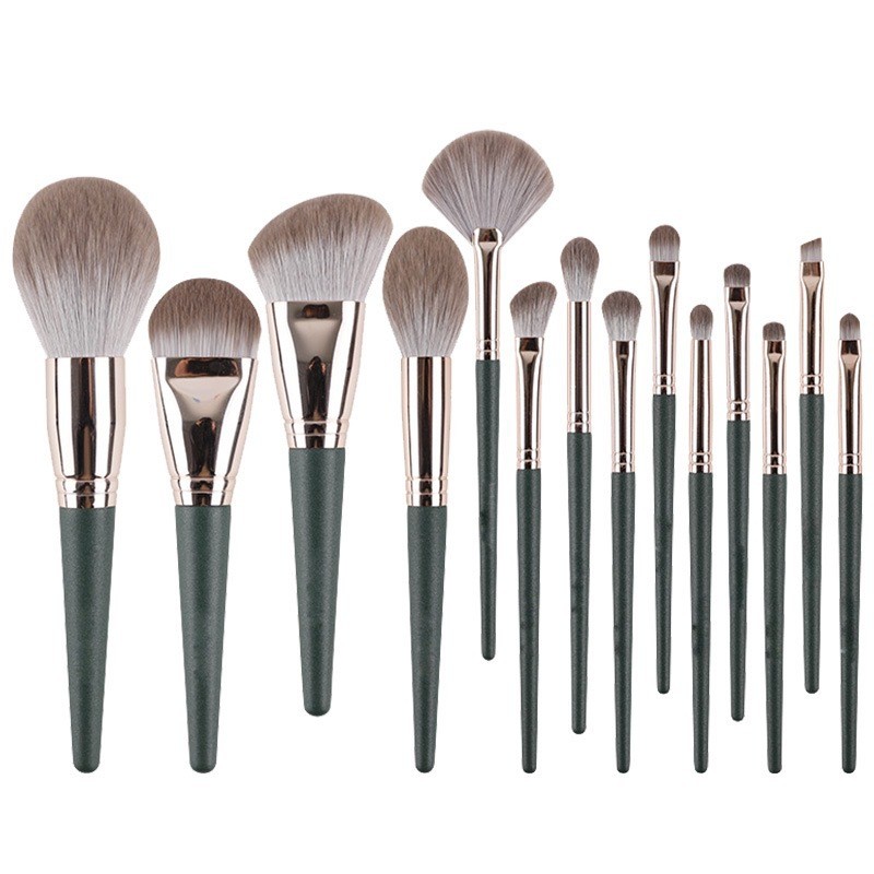 Makeup Brush Set Factory - 14 Piece Dark Green Set