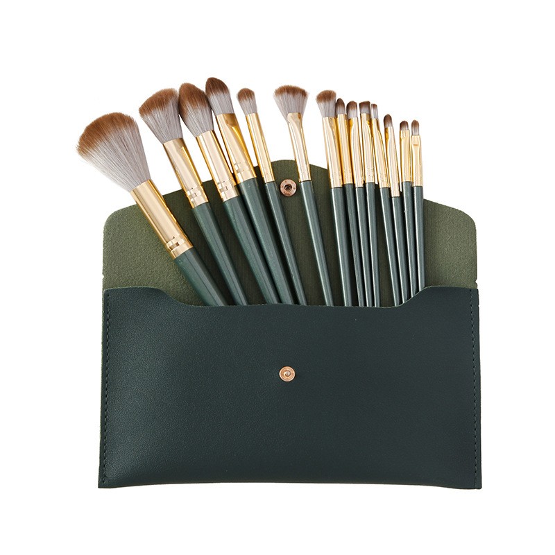 Makeup Brush Set Supplier - 14 Piece Deep Green Set