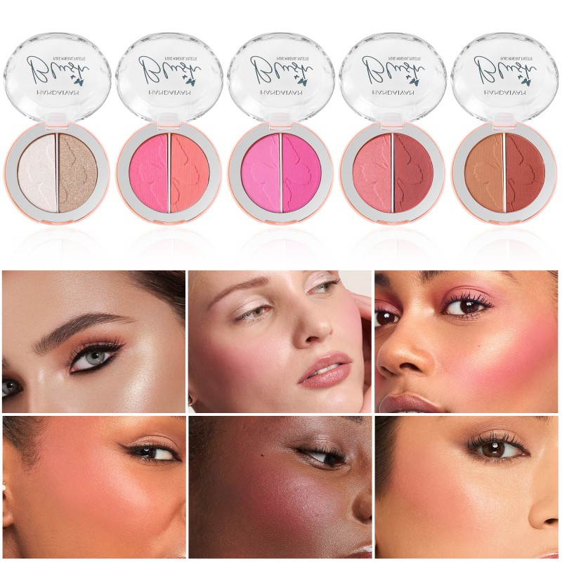 Blush Highlighter Factory - 2 in 1 Glossy High Pigment 5 Colors