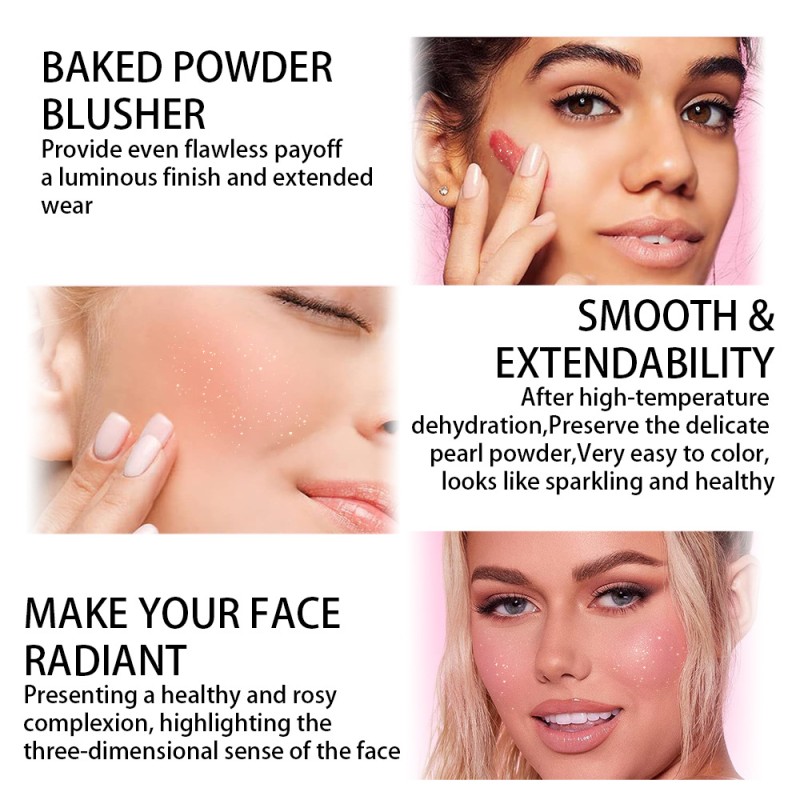 Blush Palette OEM - 3 Color Korean Baked Powder Rose Pink Shimmer Custom