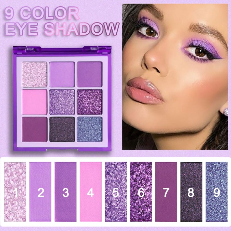 Eye Shadow Palette Private Label - 9 Color Purple Glitter Pearl Waterproof for Women