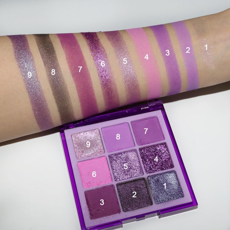 Eye Shadow Palette Private Label - 9 Color Purple Glitter Pearl Waterproof for Women