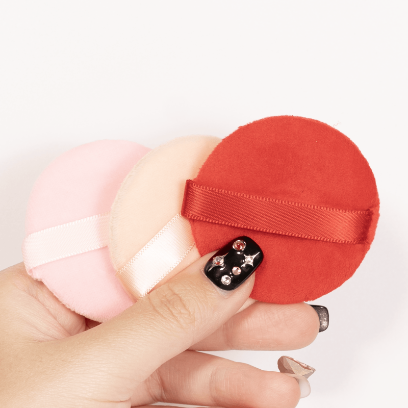 Powder Puff Private Label - Soft Red Silk Round Bow Loose Makeup Wholesale