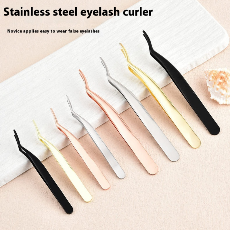 Eyelash Tweezers Custom - Large Single Bend Stainless Steel Curler Logo