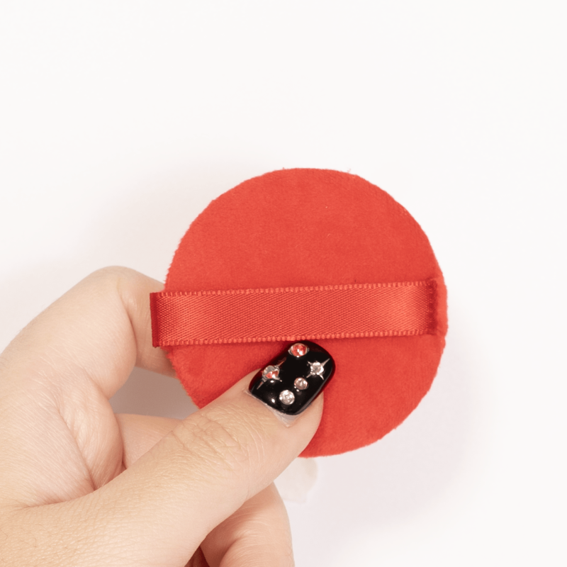 Powder Puff Private Label - Soft Red Silk Round Bow Loose Makeup Wholesale