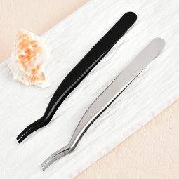 Eyelash Tweezers Custom - Large Single Bend Stainless Steel Curler Logo