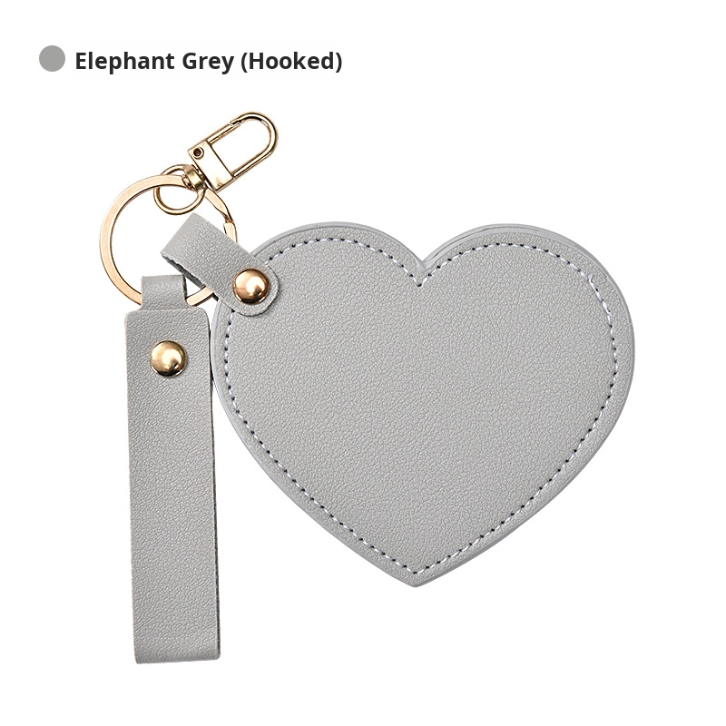 Keychain Mirror Factory - Portable Double Heart PU Leather Folding Pocket