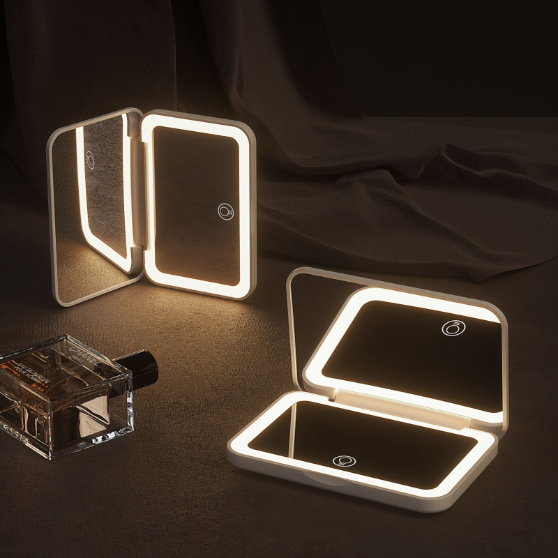 LED Makeup Mirror Factory - Portable Mini 2x HD Three-Color Light Foreign