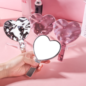 Makeup Mirror Factory - Heart Shaped Silver Portable Electroplated Ripple