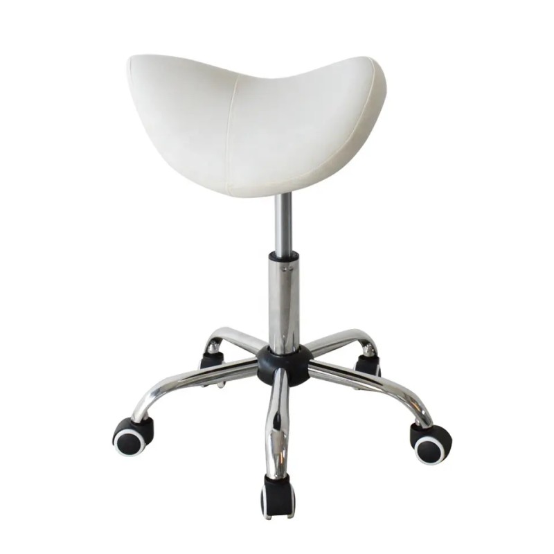 Hydraulic Stool Wholesale - Adjustable Rolling White Leather Barber Salon