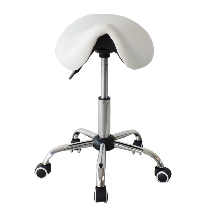 Hydraulic Stool Wholesale - Adjustable Rolling White Leather Barber Salon