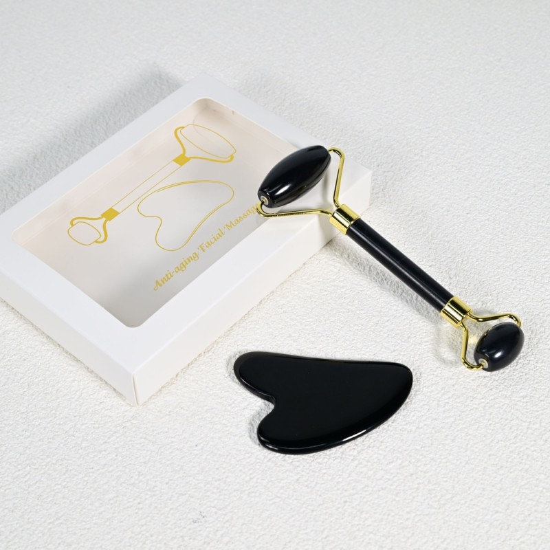 Facial Guasha Roller OEM - Custom Logo Green Rose Quartz Jade Stone Set