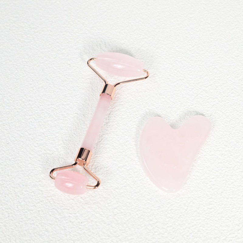 Facial Guasha Roller OEM - Custom Logo Green Rose Quartz Jade Stone Set