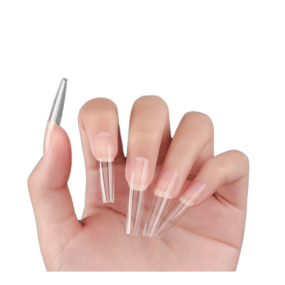 Coffin Nail Tips Supplier - Extra Long Half Cover C Curve Clear Artificial
