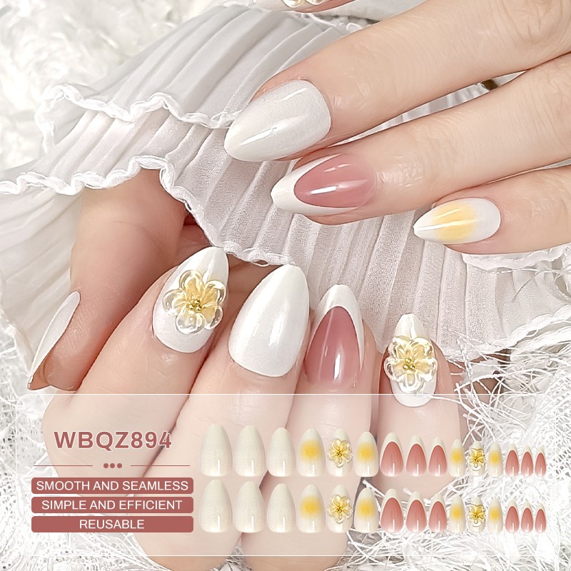 ABS Nail Tips Manufacturer - Luxury 24Pcs French Almond Press Manicure Set