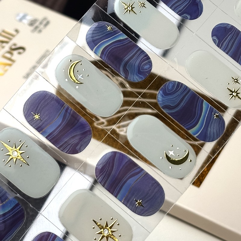 Semi-Cured Nail Stickers Wholesale - 16 Real Gel Moon Star Design Full Wraps