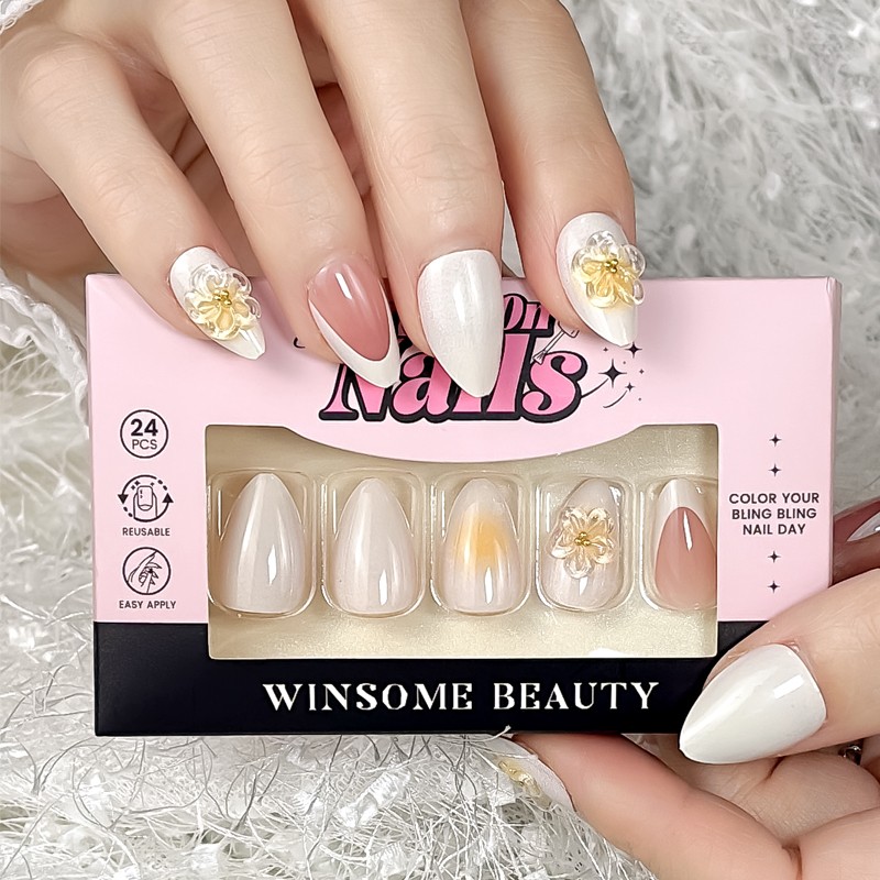 ABS Nail Tips Manufacturer - Luxury 24Pcs French Almond Press Manicure Set