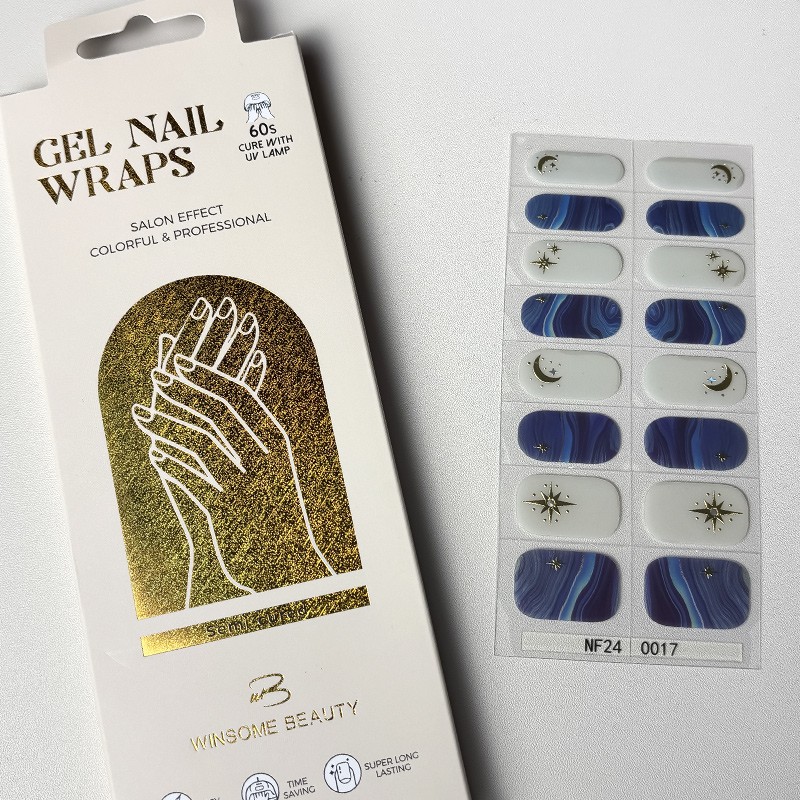 Semi-Cured Nail Stickers Wholesale - 16 Real Gel Moon Star Design Full Wraps