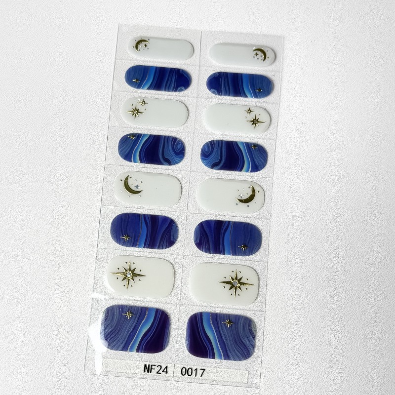 Semi-Cured Nail Stickers Wholesale - 16 Real Gel Moon Star Design Full Wraps