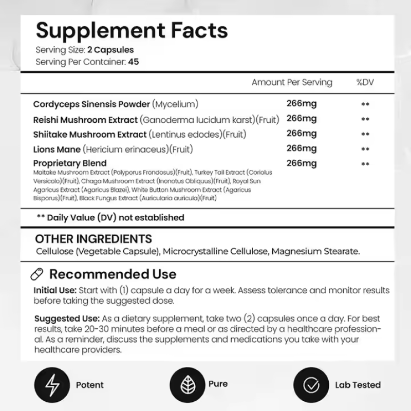 Mushroom Capsules Supplier - OEM ODM 10 in 1 High Strength Complex