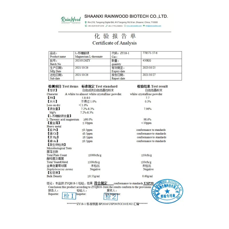 Magnesium L-Threonate Powder Factory - High Quality 99% Supplement