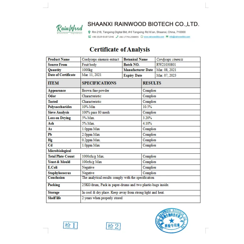 Cordyceps Extract Factory - Bulk 20% Polysaccharide Cordycepic Acid