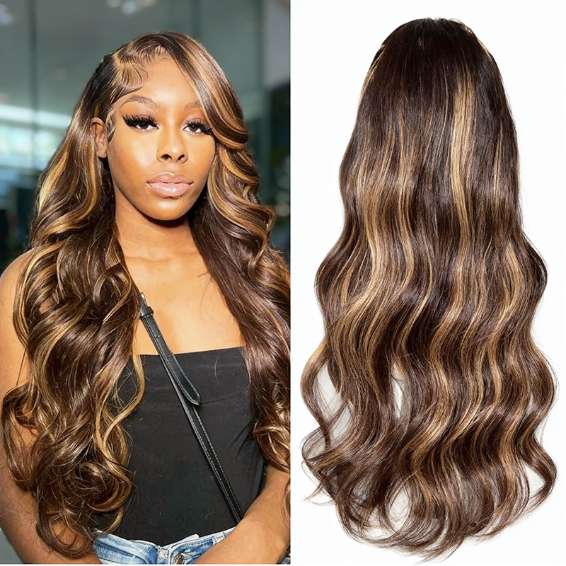 Hair Wig Manufacturer - Ombre Blonde Long Wavy Brown High Temperature Fiber Lace Front