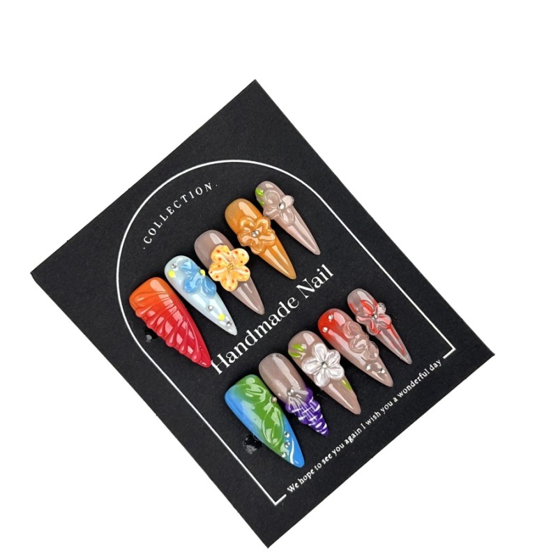 False Nails Supplier - 100% Handmade High Quality Acrylic 3D Flower Blush Medium 10pcs/Box