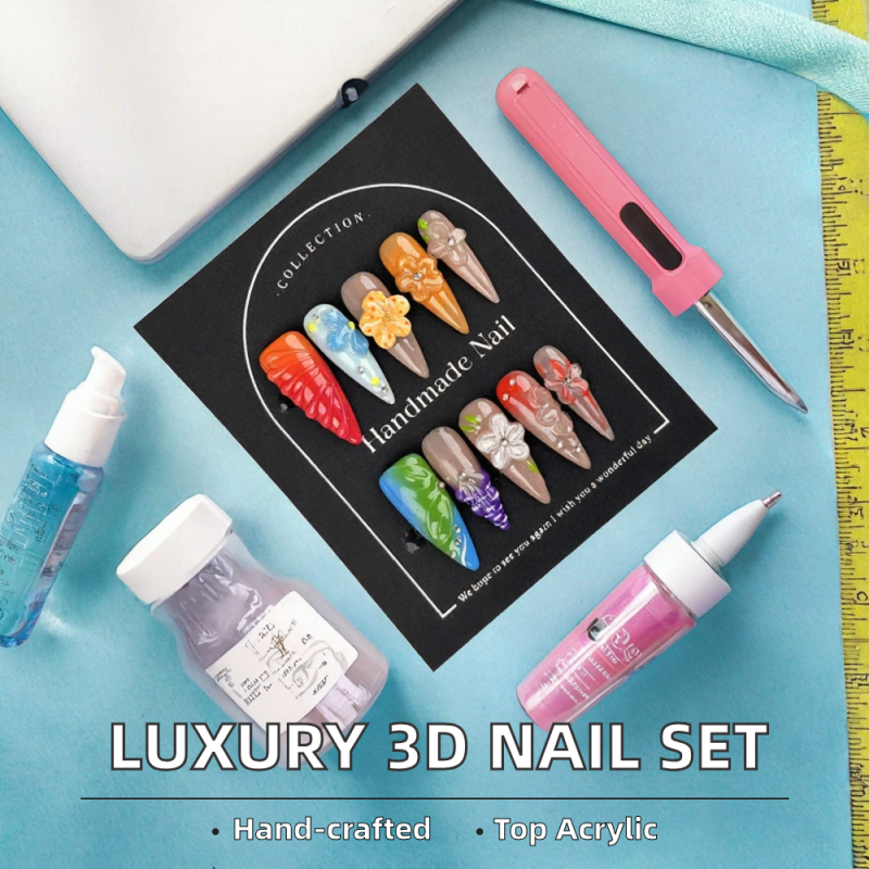 False Nails Supplier - 100% Handmade High Quality Acrylic 3D Flower Blush Medium 10pcs/Box