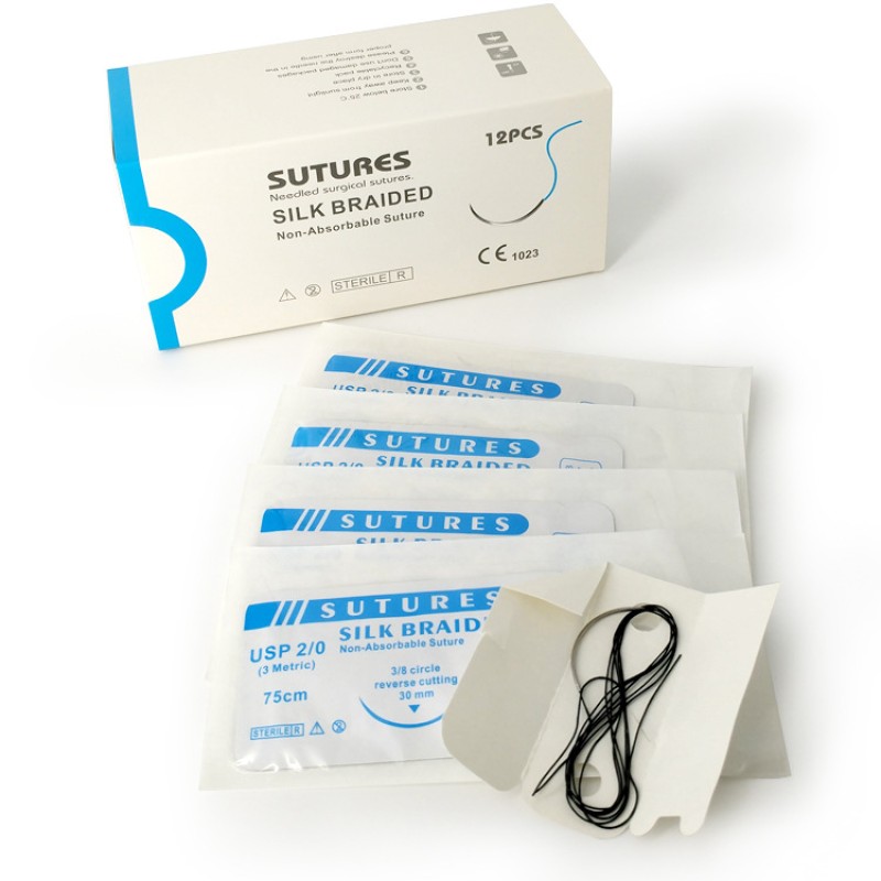 Pet Suture Kit Supplier - Sterile 75cm 90cm 3/0 Silk Pet Veterinary Suture with Needle