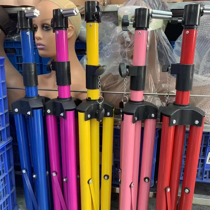 Wig Stand Supplier - Colorful Tripod Mannequin Head Adjustable Metal Cosmetology Tripod