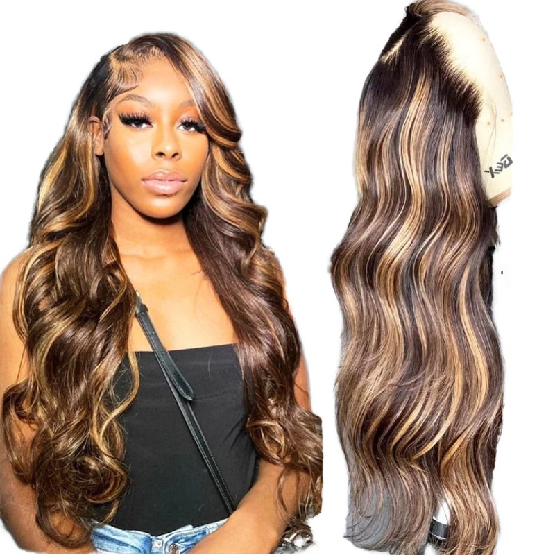 Hair Wig Manufacturer - Ombre Blonde Long Wavy Brown High Temperature Fiber Lace Front