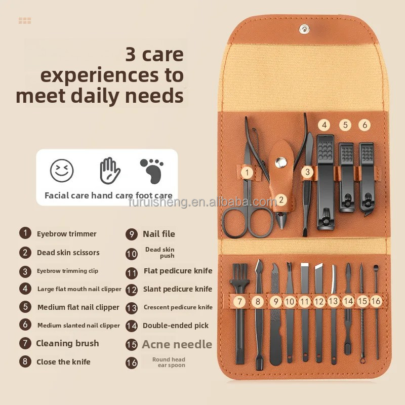 Manicure Set Factory - Professional 16-Piece Stainless Steel Nail Care for Men Infants Beauty