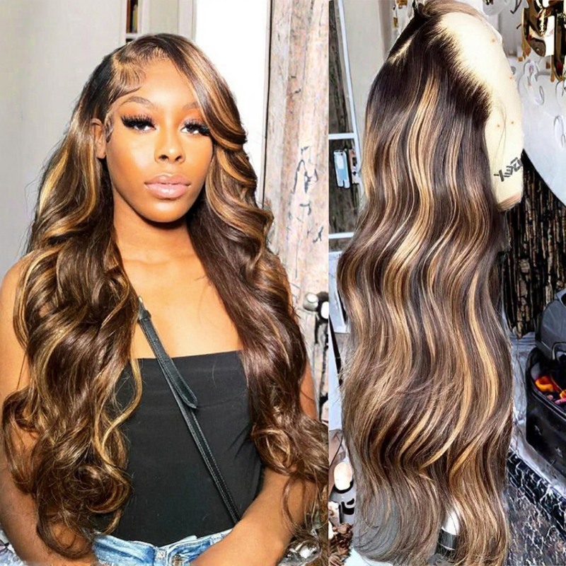 Hair Wig Manufacturer - Ombre Blonde Long Wavy Brown High Temperature Fiber Lace Front
