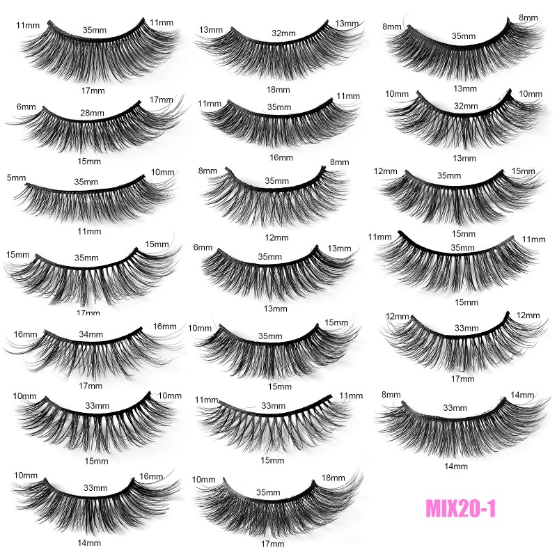 False Eyelashes Factory - 20 Pairs Mixed Natural Dense Mink Synthetic Fiber