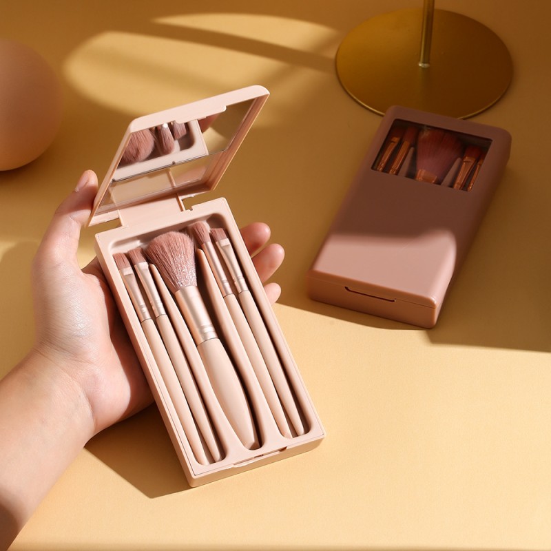 Makeup Brush Set Manufacturer - Hot Sale 5-Piece Soft Hair Portable Mirror Box
