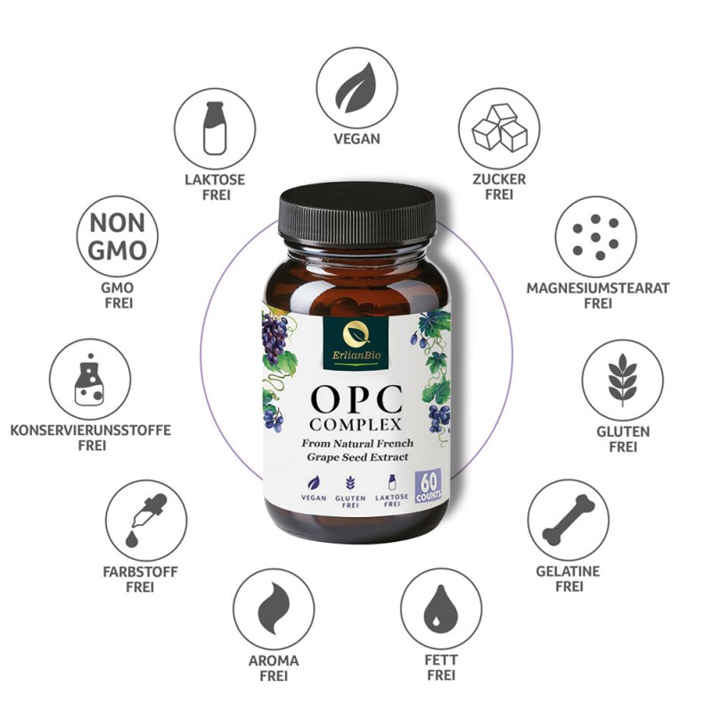 OPC Capsules Manufacturer - OEM 100% Natural 60 Capsules French Grape Seed Complex Non-GMO