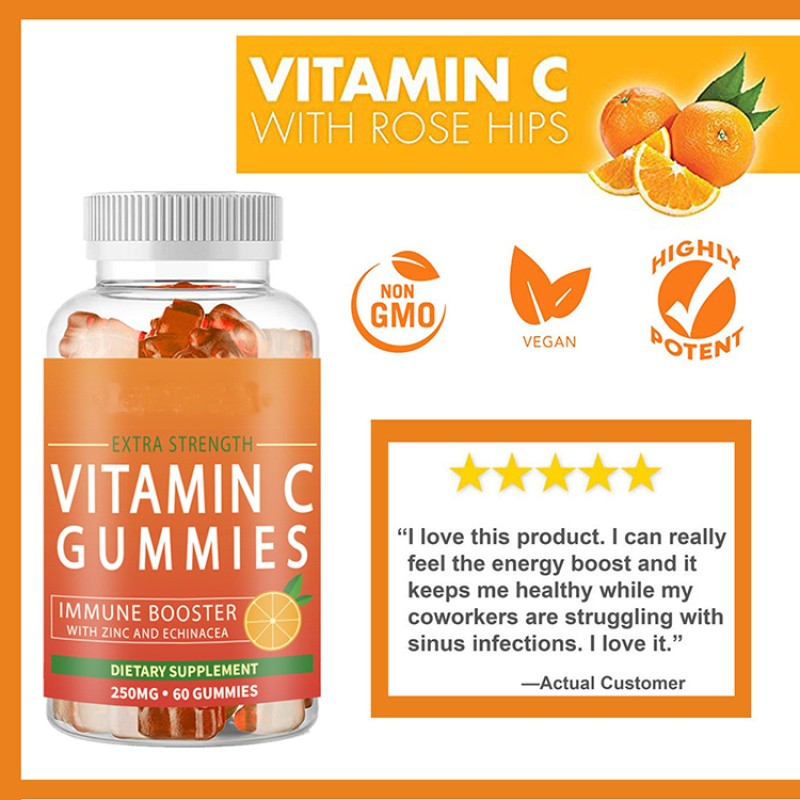 Vitamin C Gummies Manufacturer - 100% Orange Favor Natural Organic Immune Booster Vegetable Candy