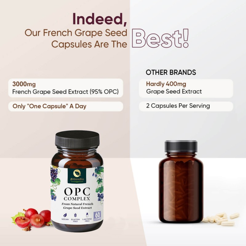 OPC Capsules Manufacturer - OEM 100% Natural 60 Capsules French Grape Seed Complex Non-GMO