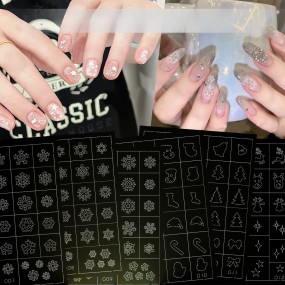 Snowflake Nail Sticker Supplier - White Snowflake Relief Stereo Christmas Tree Deer